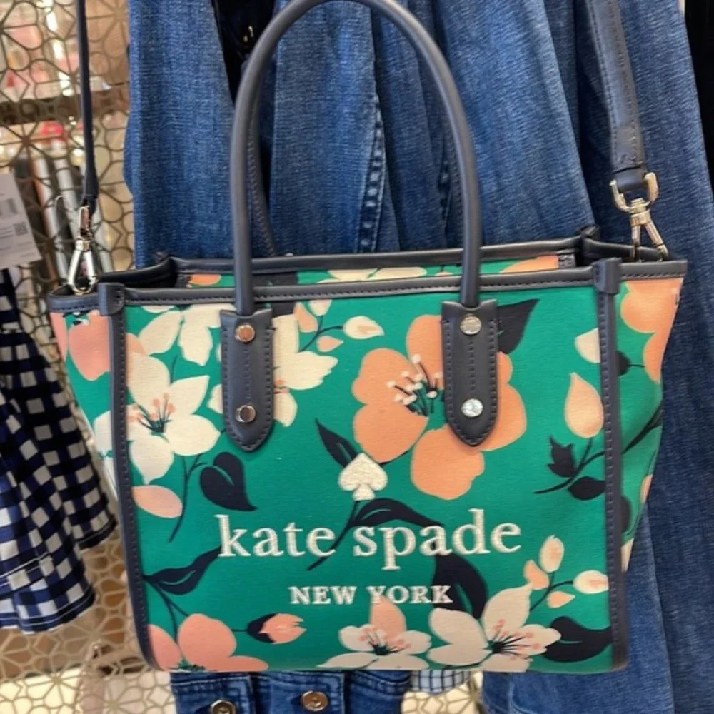 Kate Spade Small Tote Crossbody Bag Lily Blooms Green Multi - Picture 1 of 16